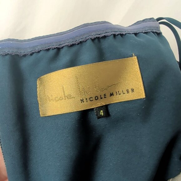 Nicole Miller Blue Gown 4 Small Formal Taffeta Metallic - Picture 8 of 10